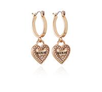 GUESS Goldtone Logo Heart Dangle Charm Hoop Earrings, One Size, Metal, No Gemstone