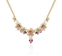 GUESS Goldtone Multi Colored Fuschia Crystal Stone Butterfly Floral Statement Necklace, One Size, Metal, glass stone