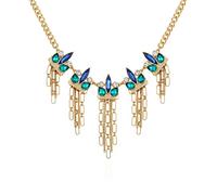 GUESS Goldtone Saphire Colored Crystal Stone Statement Necklace