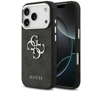 Guess Gray Big Logo Metal Case For iPhone 17 Pro Faux Leather Silver