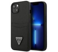 Guess GUHCP13SPSATPK Hard Case for iPhone 13 Mini 5.4 Inches Black with SaffianoTriangle Logo Card Slot