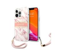 Guess GUHCP13XKMABPI Marble Strap Collection Case, Pink - iPhone 13 Pro Max