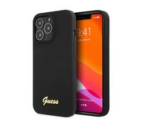 Guess GUHCP13XLSLMGBK Cover Silicone Script Gold Logo Black - iPhone 13 Pro Max