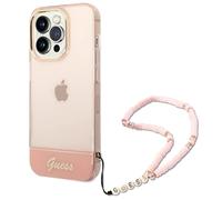 Guess GUHCP14LHGCOHP Hard Case for iPhone 14 Pro 6.1 Inch Pink Translucent Pearl Strap
