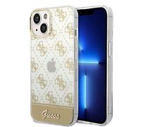 Guess GUHCP14MHG4MHG Case for iPhone 14 Plus 6.7 Inch Gold/Gold Hard Case 4G Pattern Script