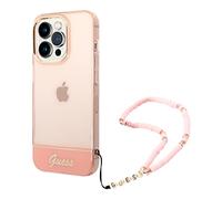 Guess GUHCP14XHGCOHP Hard Case for iPhone 14 Pro Max 6.7 Inch Pink/Pink Translucent Pearl Strap Black