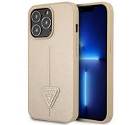 GUESS GUHCP14XPSATLE Hard Case for iPhone 14 Pro Max 6.7 Inches Beige/Beige with Saffiano Triangle Logo