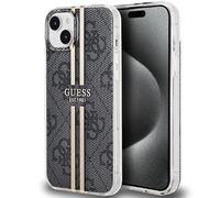 GUESS GUHCP15MH4PSEGK Case for iPhone 15 Plus / 14 Plus 6.7 Inch Black Hard Case IML 4G Gold Stripe