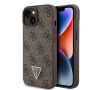 GUESS GUHCP15SP4TDPW Case for iPhone 15 6.1 Inch Brown Hard Case Leather 4G Triangle Rhinestone