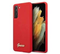 Guess GUHCS21MLSLMGRE Hard Case for S21+ G996 Silicone Script Metal Logo Red