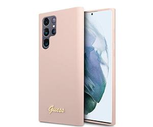 Guess GUHCS22LLSLMGPP Case for S22 Ultra S908 Pink Silicone Script Metal Logo