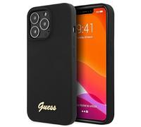 Guess GUHMP13LLSLMGBK Case for iPhone 13 Pro / 13 6.1 Inch Black Silicone Script Gold Logo