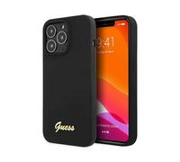 Guess GUHMP13LLSLMGBK Silicone Script Gold Logo MagSafe Case, Black - iPhone 13 / 13 Pro