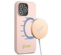 Guess GUHMP13XLSLMGLP Case for iPhone 13 Pro Max 6.7 Inch Light Pink Silicone Script Gold Logo Magsafe