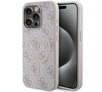 GUESS GUHMP15LG4GFRP Case for iPhone 15 Pro 6.1 Inch Pink Hard Case 4G Collection Leather Metal Logo