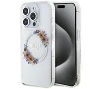 Guess GUHMP15XHFWFCT Case for iPhone 15 Pro Max 6.7 Inch Transparent Hard Case IML Flowers Wreatch