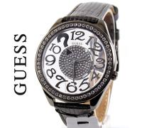 GUESS GUNMETAL METALLIC GRAY LEATHER,CRYSTALS SEE THROUGH DIAL WATCH W13096L2