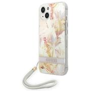 GUESS GUOHCP14MHFLSU Hard Case for iPhone 14 Plus 6.7 Inch Purple Flower Strap