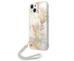 GUESS GUOHCP14MHFLSU Hard Case for iPhone 14 Plus 6.7 Inch Purple Flower Strap