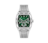 Guess GW0499G8 Men's Clear Multi-Function Watch - Green Dial, 41.5mm Clear Polycarbonate Case, Silicone Strap, 50m Water Resistant