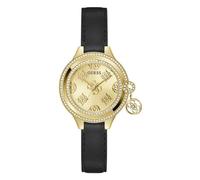 Guess Ladies' Gold Tone Logo Detail Dial Black Leather Strap Watch