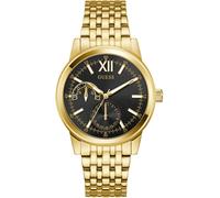 Guess Emerson Men's Quartz Watch with Date Display, Gold Stainless Steel Strap, Mineral Glass, Black Dial, 3 Bar, Case Diameter: 42 mm, GW0976G2