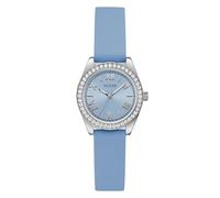 Guess GW1000L1 Mini Luna 30mm Stainless Steel Silver Blue Dial Quartz Mineral Glass Cubic Zirconia 3ATM White Silicone Strap 14mm