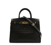 Guess Hand Bag Shoulder Strap Leather Double Handles Zip Pockets Black Gold Logo