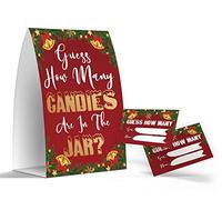 Guess How Many Candies Are In The Jar - Candy Guessing Game, Christmas Party Games, Christmas Decorations, 1 Sign and 50 Game Cards, Baby Shower Games, Birthday Party -CMGH005