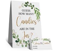 Guess How Many Candies Are In The Jar, Eucalyptus Baby Showers Game Set(1 Sign and 50 Guessing Cards), Green Leaf Baby Shower insert ticket，Bridal Showers Decorations, Birthday Party