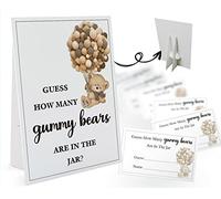 Guess How Many Gummy Bears Are in the Jar - 1 Standing Sign and 50 Guessing Cards, Bear Balloon Themed Baby Shower Game for Boys Girls, Birthday Party Supplies and Decorations-02