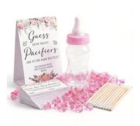 Guess How Many Pacifiers Baby Shower Game Set, Includes Sign, 100 Guess Cards, 400 Mini Pacifiers, Bottle & Pencils, Fun Baby Shower Game for Girls, Gender Reveal Party Activity & Decorations (Pink)