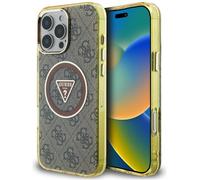 Guess IML 4G Glitter and Triangle Logo MagSafe Case for iPhone 16 Pro Max Brown