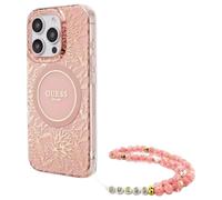 Guess IML Flowers Allover Electro and Pearl Strap Case with MagSafe for iPhone 16 Pro 6.3" Pink - GUHMP16LHCPOFPP