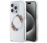 Guess GUHMP15XHFWFCT Case for iPhone 15 Pro Max 6.7 Inch Transparent Hard Case IML Flowers Wreatch