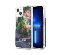 Guess iPhone 13 Case, Blue - Liquid Glitter Flower