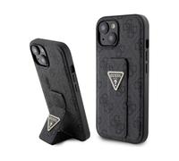 Guess iPhone 15 Case, Black - Grip Stand 4G Triangle Rhinestone Logo
