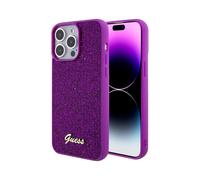Guess iPhone 15 Pro Max Case, Fuchsia - Disco Metal Script