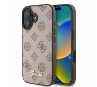 Guess iPhone 16 Case Faux Leather Pink Brown Logo Gold Color MagSafe Compatible