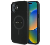 Guess iPhone 16 Plus Case Black Glittering Look Gold Logo MagSafe