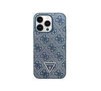GUESS iPhone 16 Pro PU Leather Triangle Metal Rhinestone Case Cover for iPhone 16 Pro (Blue)