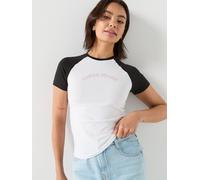 Guess Jeans Gj Colour Block Raglan Sleeve T-Shirt, White, Size S, Women White