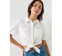 Guess Jeans Gj Cropped Front Tie Top, White, Size Xl, Women White