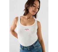 Guess Jeans Gj Rib Embro Tank Top, White, Size L, Women White