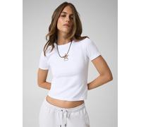 Guess Jeans Womens Cropped Logo Short Sleeve T-Shirt, White, Size S, Women White