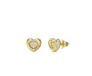 Guess Jewellery Guess L.O.V.E Pave Heart Gold Tone Stud Earrings 1cm