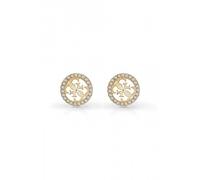 Guess Jewellery Ladies Gold Plated 12mm 4G Logo & Pave Frame Stud Earrings - Steel / Gold Plated