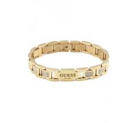 Guess Jewellery Mens Gold Plated 12mm Flat Chain Crystal Detail Bracelet - Steel / Gold Plated