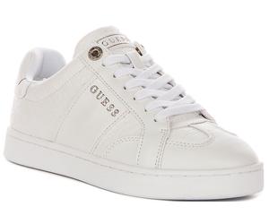 Guess Jrone 4G Logo Leather Lace Up Womens Trainer In White UK 3 - 8