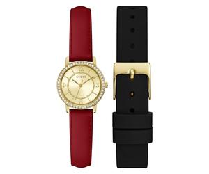GUESS Ladies 28mm Watch, Interchangeable Straps/Gold Tone/Champagne, One Size, Classic